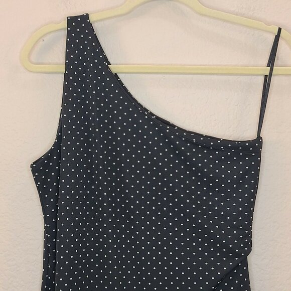 Lauren Ralph Lauren Womens Dress Medium Black White Polka Dot One Shoulder Maxi - Picture 9 of 12